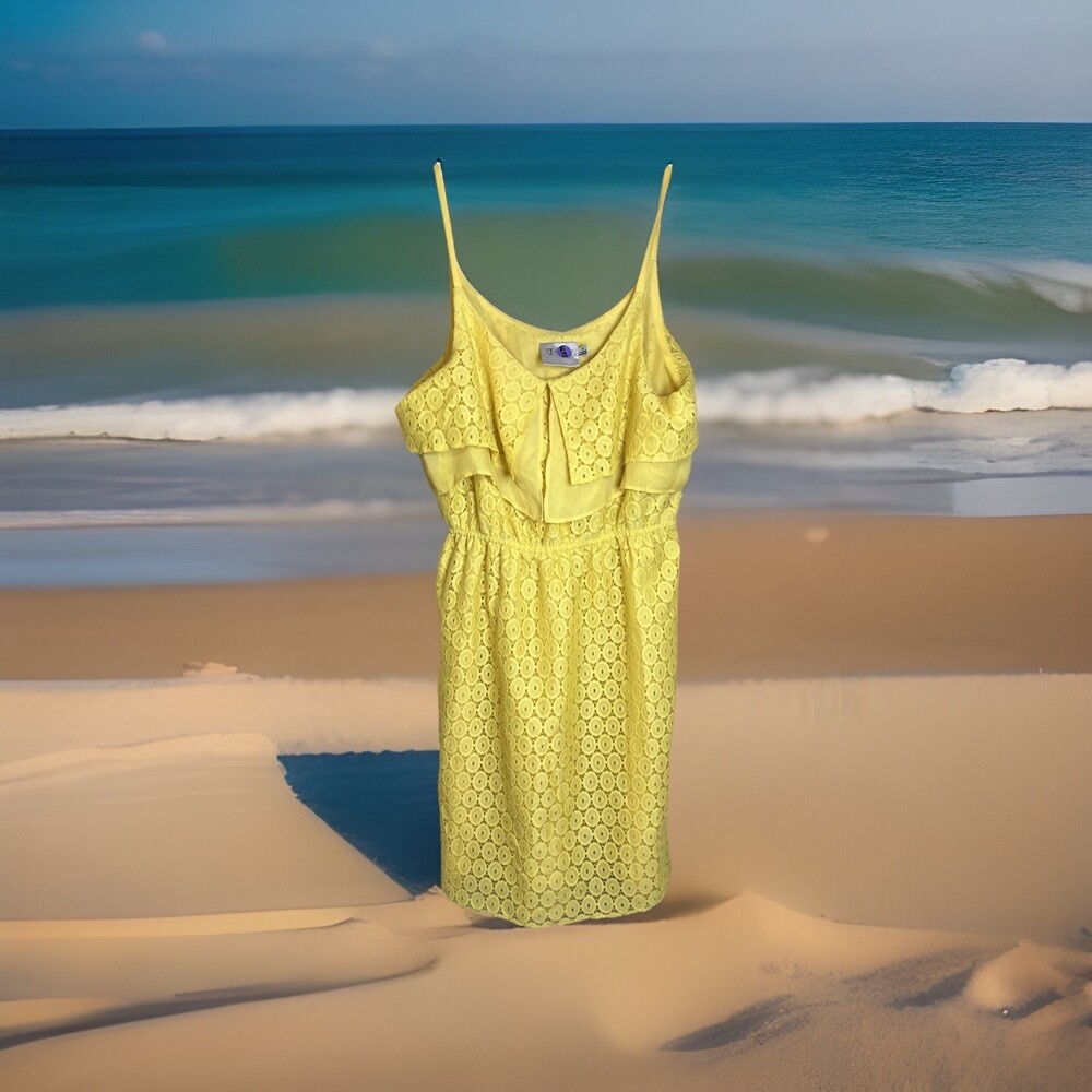 J. Taylor Ladies Size 8 Sunshine Yellow Eyelet Lined Sundress Beach Travel